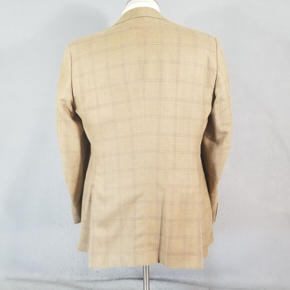 T Harris sport coat blazer suit jacket men's 40R brown window pane silk wool - Picture 7 of 12